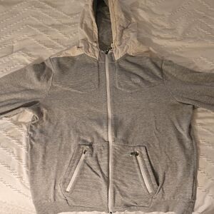 Gray and White Hooded Jacket